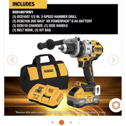 Dewalt, 20V XR Lithium-Ion Cordless Hammer Drill Kit with 8.0 Ah Battery, Charger and Kit Bag. Black And Yellow 