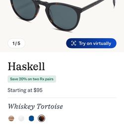 Warby Parker Haskell Sunglasses Wide Frame (Color: Whiskey Tortoise w polarized lenses)