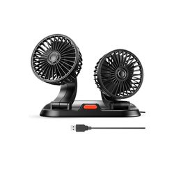 Car Fan - Dual Head USB Fan for Car, Portable Vehicle Cooling Fan - Brushless Mo