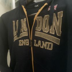 Nice Navy Noz London England Zip Up Sweatshirt