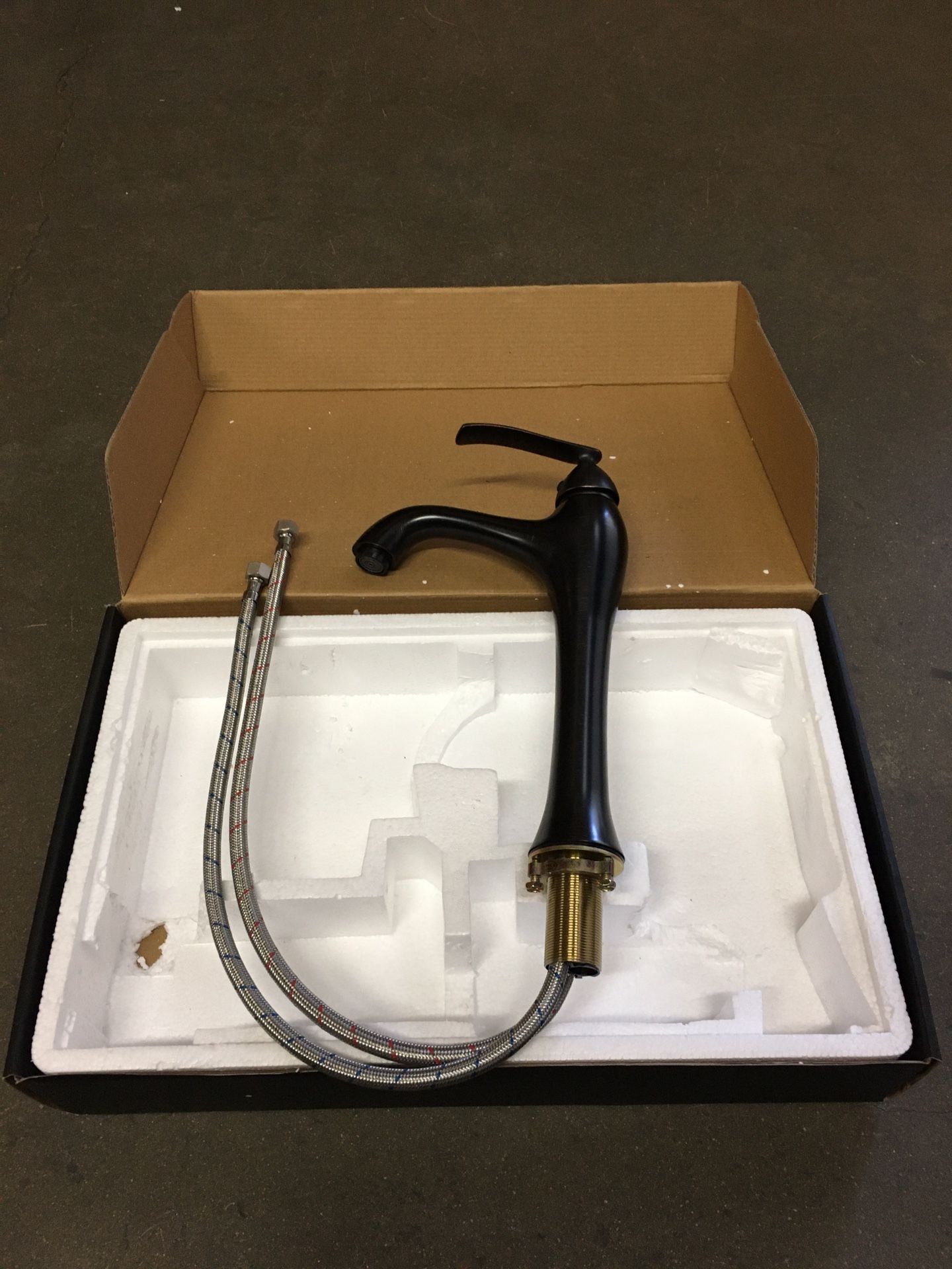 New in Box $25 oil rubbed bronze color single handle bathroom vessel faucet
