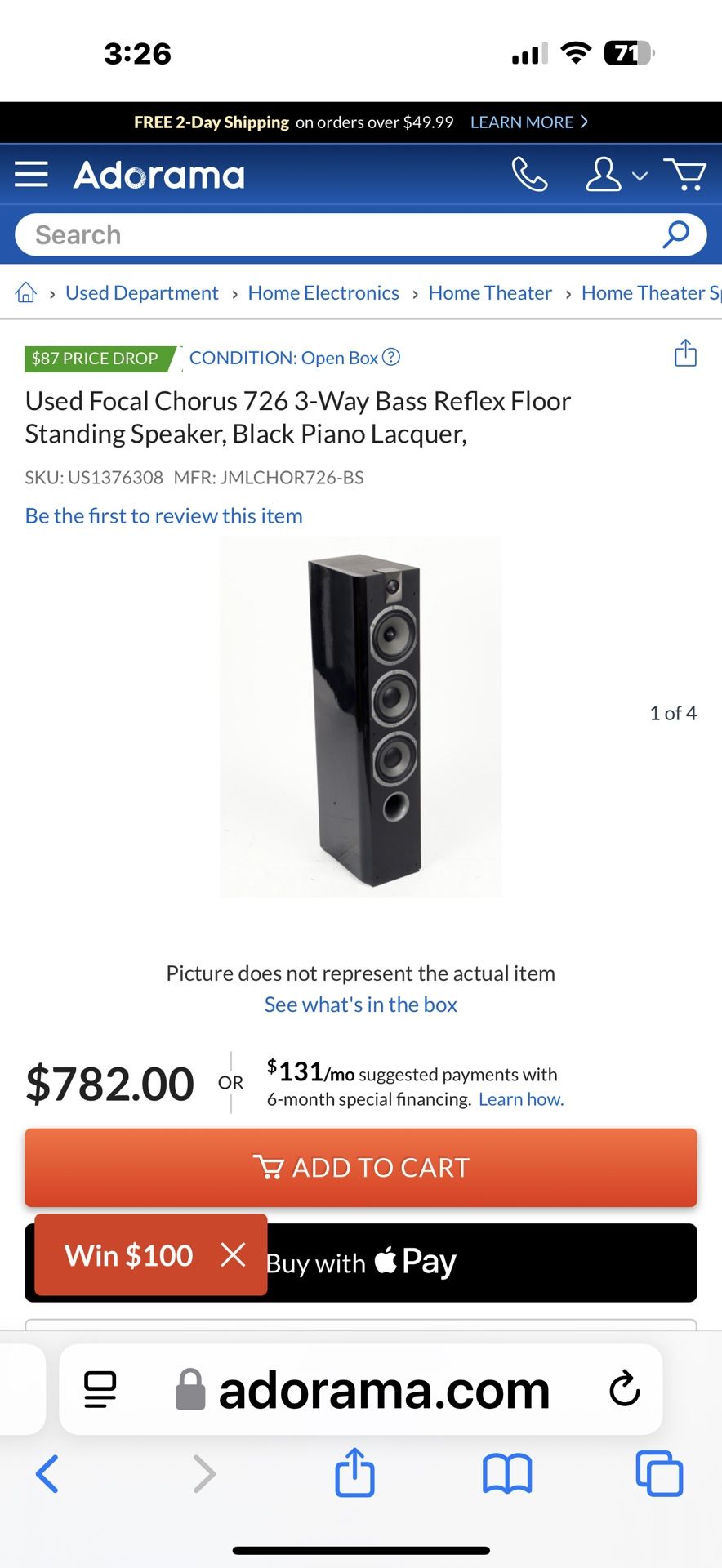 Focal Chorus 726  Speakers, Black Piano Lacquer
