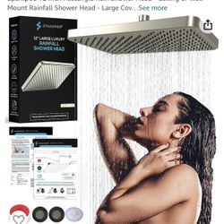 Sparkpod 12 Inch Rectangle Rain Shower Head - Ceiling or Wall Mount Rainfall Shower Head - Large Coverage - Brass Ball joint with 360° adjustment - To