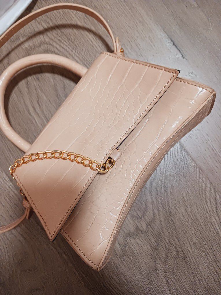 Small Beige - Dusty Rose Crossbody Purse  With Gold Embellishments 