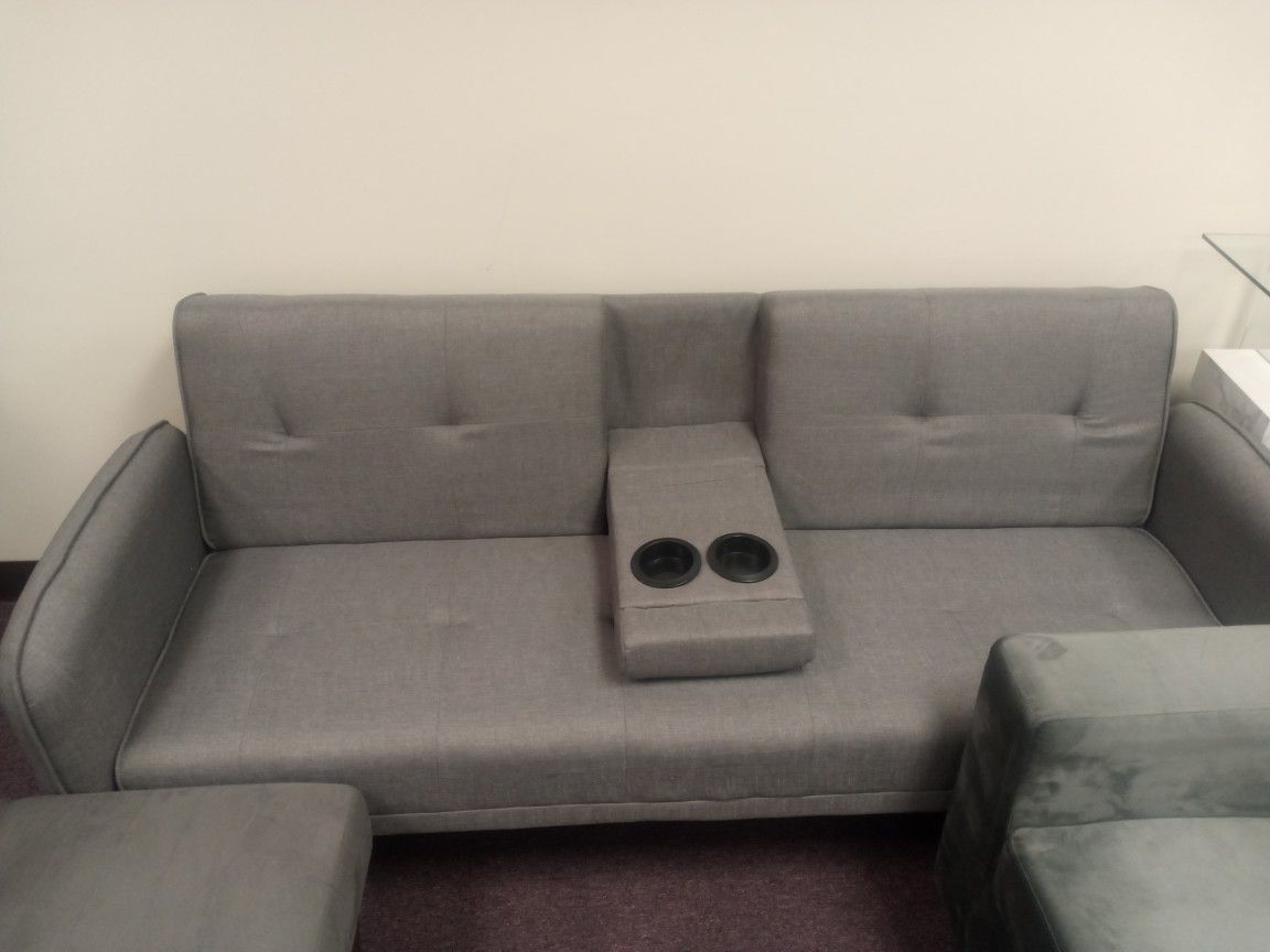Gray Futon With Cupholder 