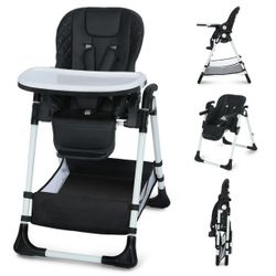 Convertible Baby High Chair, Adjustable Feeding Chair for Babies and Toddlers with Removable Double Tray, Simple Compact Fold for Space-Saving, 2 Buil