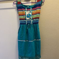 Teal Blue With Design Mexican Dress Size 4 Toddler Girl