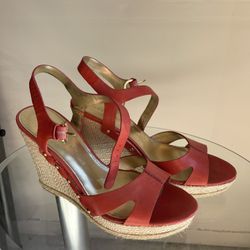Orange Heeled Wedges Summer Sandals 