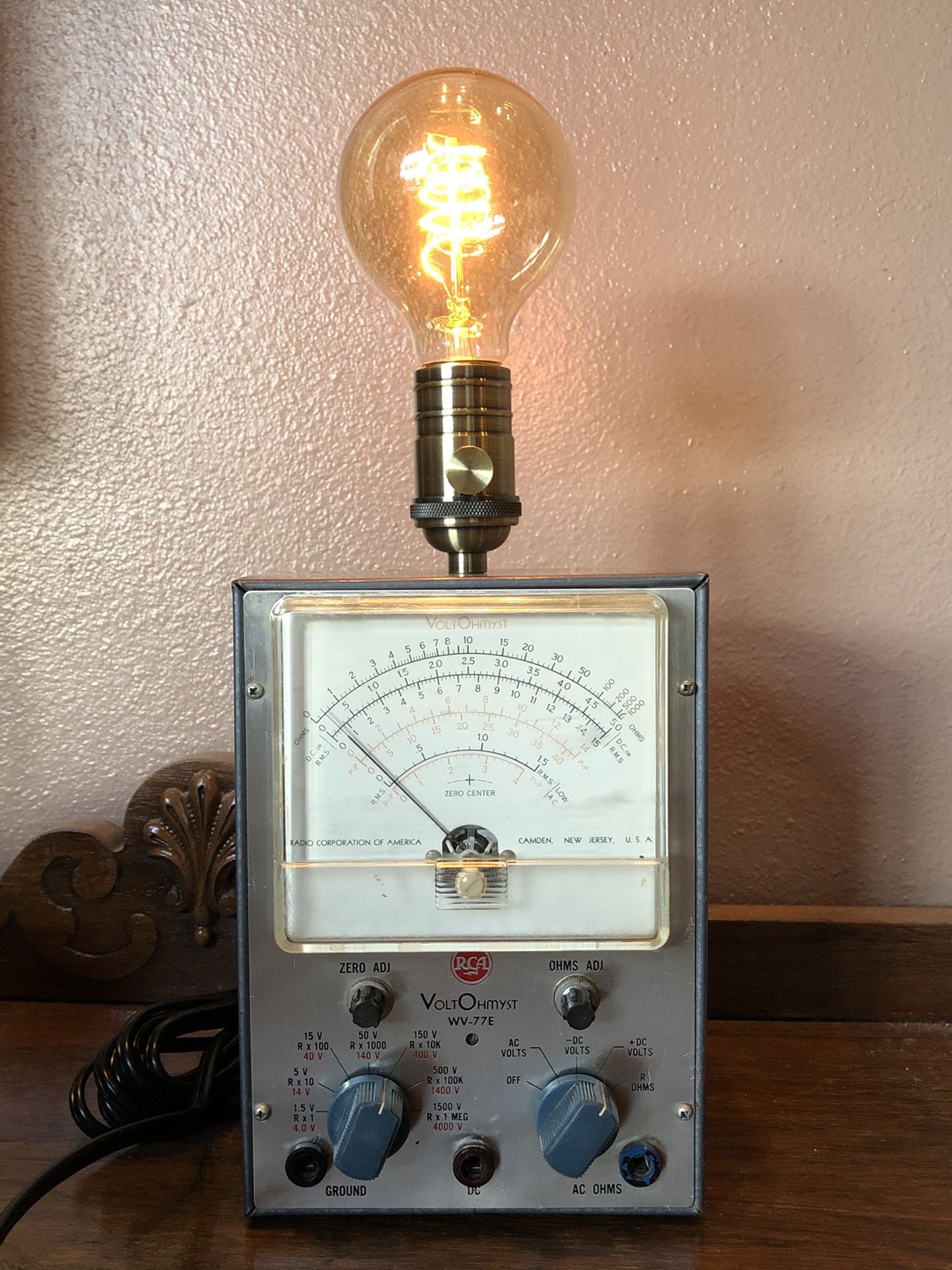 One of a kind upcycled voltmeter desk lamp $60