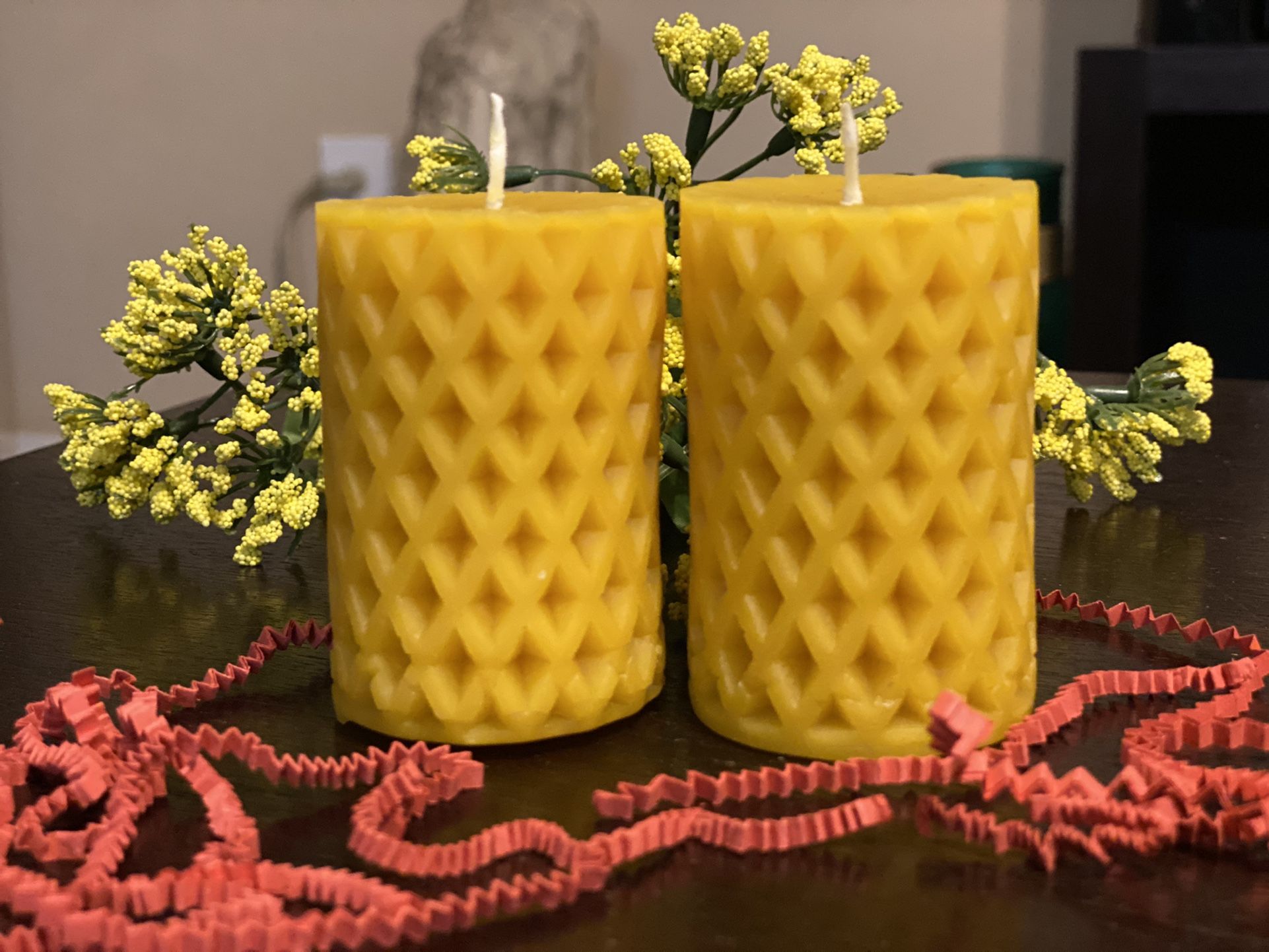 Adorable Beeswax Candle Set Of (2) Handmade 