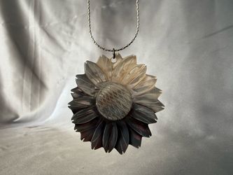 Carved Mother of Pearl Sunflower Pendant Necklace