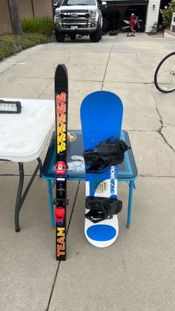 Kids skis and snowboard
