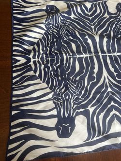Zebra animal print scarf, vintage collectible blue and white 21” x 21”