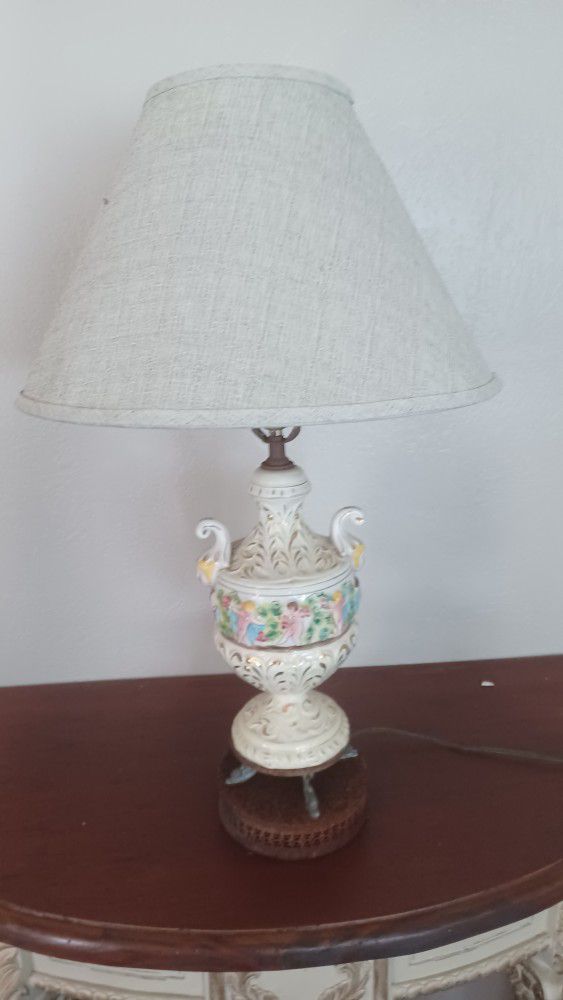 
Antique Italian Capodimonte Handpainted Table Lamp, Glazed Porcelain


