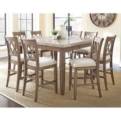 Square Franco Counter Height Dining Table with Marble Top and 7 chairs