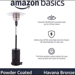 Amazon Basics 46,000 BTU Outdoor Propane Patio Heater with Wheels, Commercial & Residential, Havana Bronze, with Water Tank, 32.1 x 32.1 x 91.3 inches