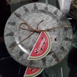Four Galvanized Metal Summer Plate Chargers, New