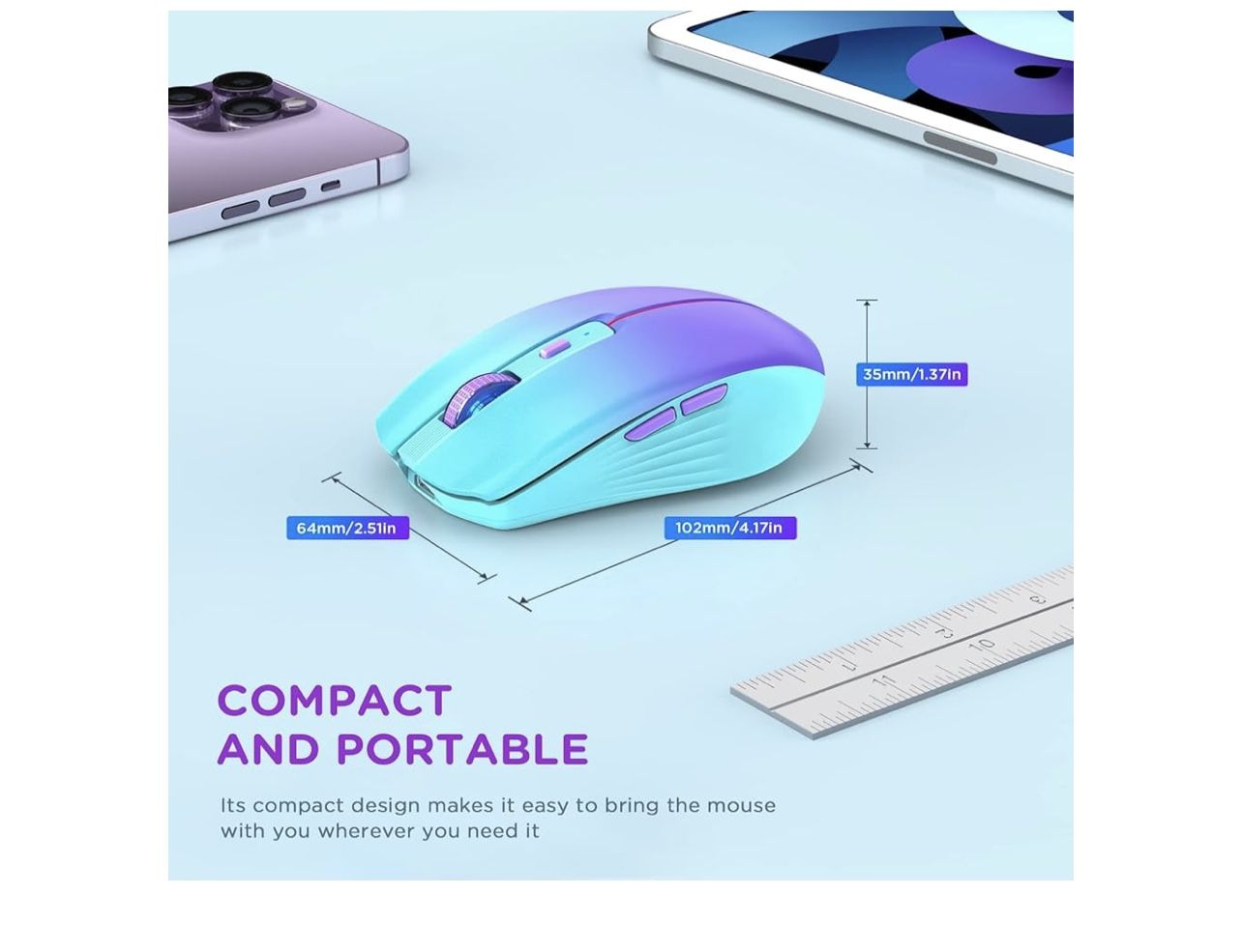 Bluetooth Wireless Mouse, Rechargeable Slient Multi-Device Computer Mice (Tri-Mode: BT1/2+2.4Ghz) with USB Receiver, Ergonomic Cordless Mouse for Lapt