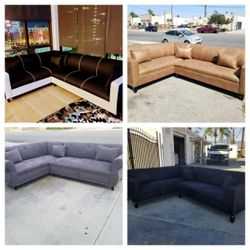 Brand NEW 7X9FT Sectional Sofas COUCHES, Black, Grey, Black  Combo Fabric  And DAKOTA CAMEL LEATHER  Sofas, COUCH 
