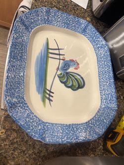 Vintage Ceramic Serving Platter with Rooster Design