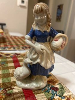 Vintage Porcelain Girl & Goose Figurine – $22