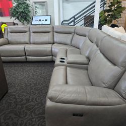 Genuine Leather Power Reclining Sectional 