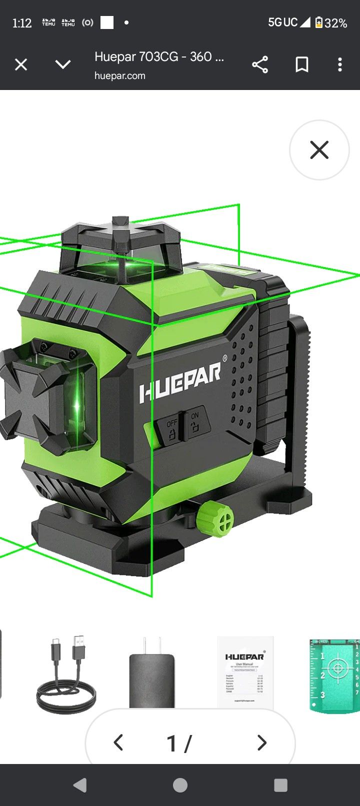 Huepar 3 360 Self Leveling Laser New Open Box Look @@