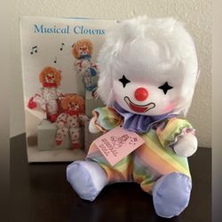 New Vintage Animated Musical Rainbow Clown Plush Toy
