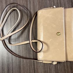HOBO Leather mini crossbody. Taupe/Parchment. Snap Closure with Mirror and ID holder