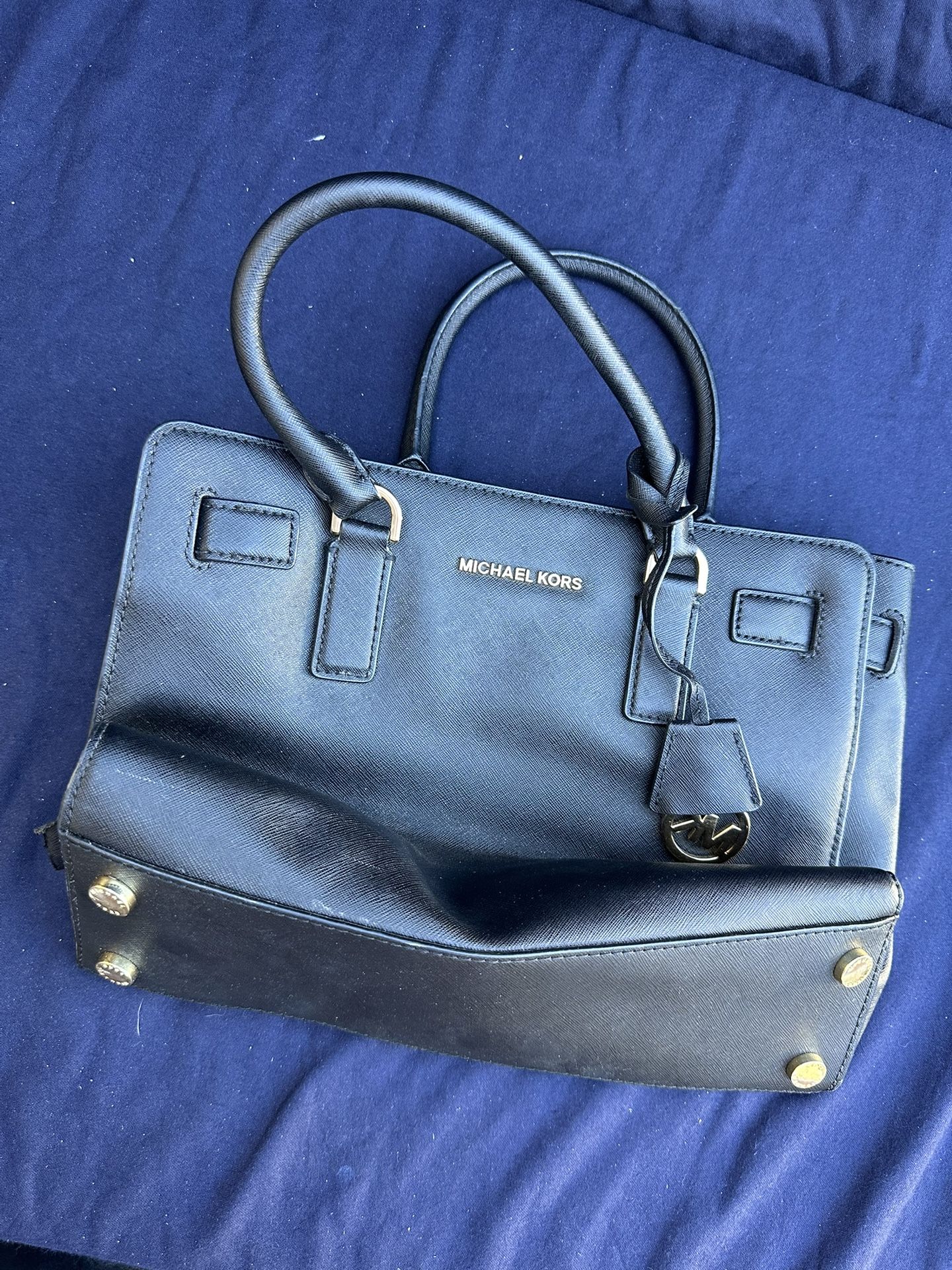 MICHAEL KORS Saffiano Leather DILLON Satchel Bag Handbag Crossbody NAVY BLUE NOS