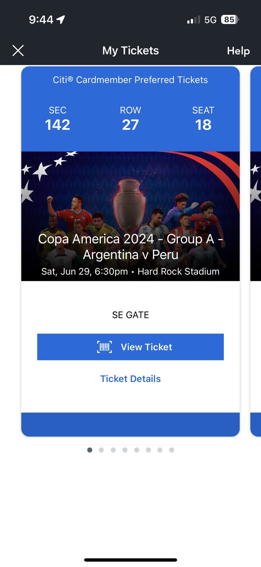 Copa America Argentina Versus Peru 4 Tickets Lower Level