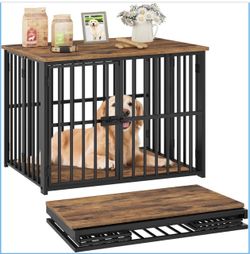 Furniture-Style Dog Crate with Wooden Top