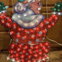 Vintage RARE automated Lighted Waving/ butt shaking Mrs.Claus/Reindeer Christmas Yard Art Decoration