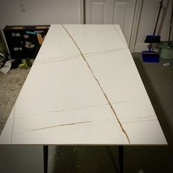 Slate Kitchen Dining Table with Sintered Stone Top, Modern Mid-Century Rectangular Living Room Table