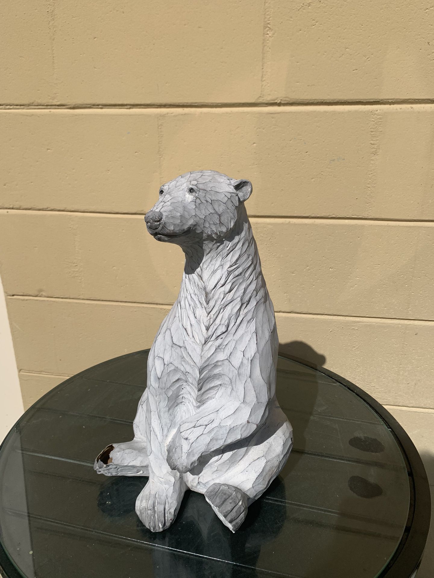 Polar bear garden statue, approximately 2 feet tall hollow small damage on foot, but doesn’t distract garden statue