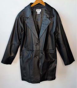 Bagatelle Womens Black Leather Blazer Coat Jacket Large Button Front Mid-Length