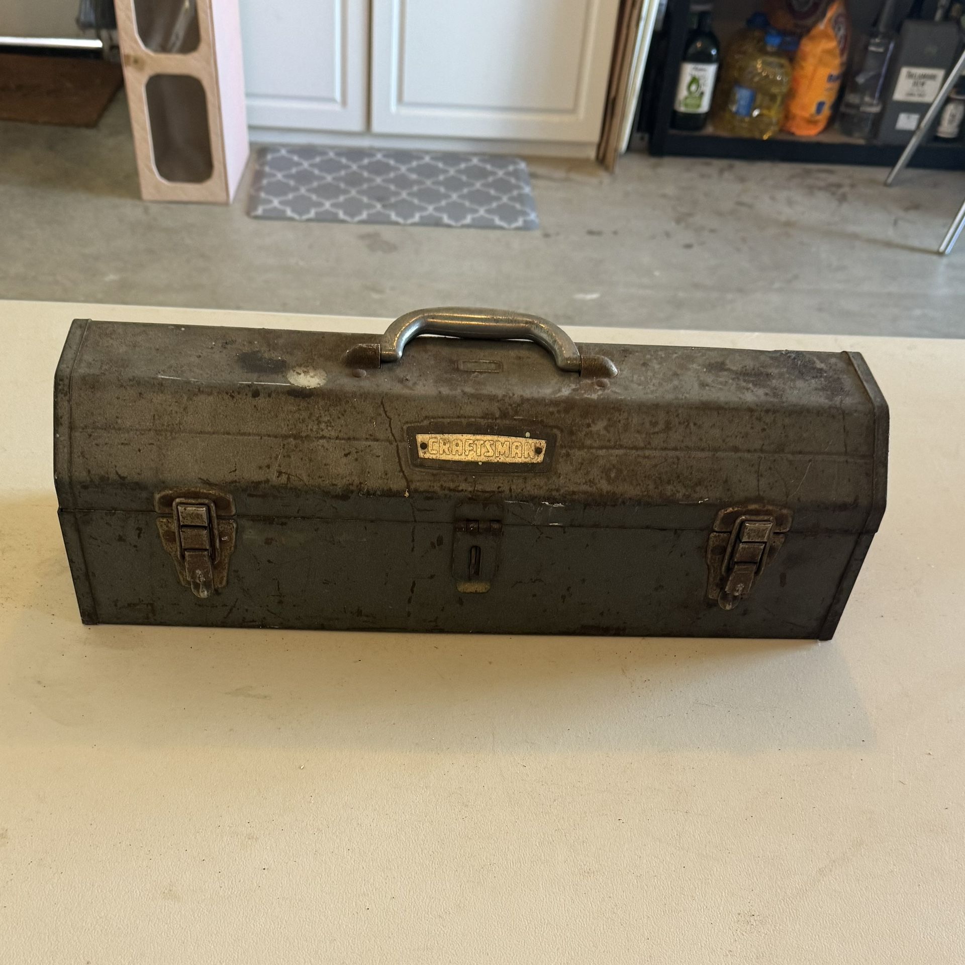 Vintage Craftsman Metal Tool Box with Tray Tombstone Hip Roof Sears