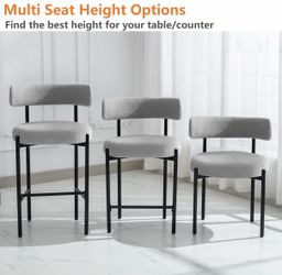 Set of 3 Bouclé Bar Stools