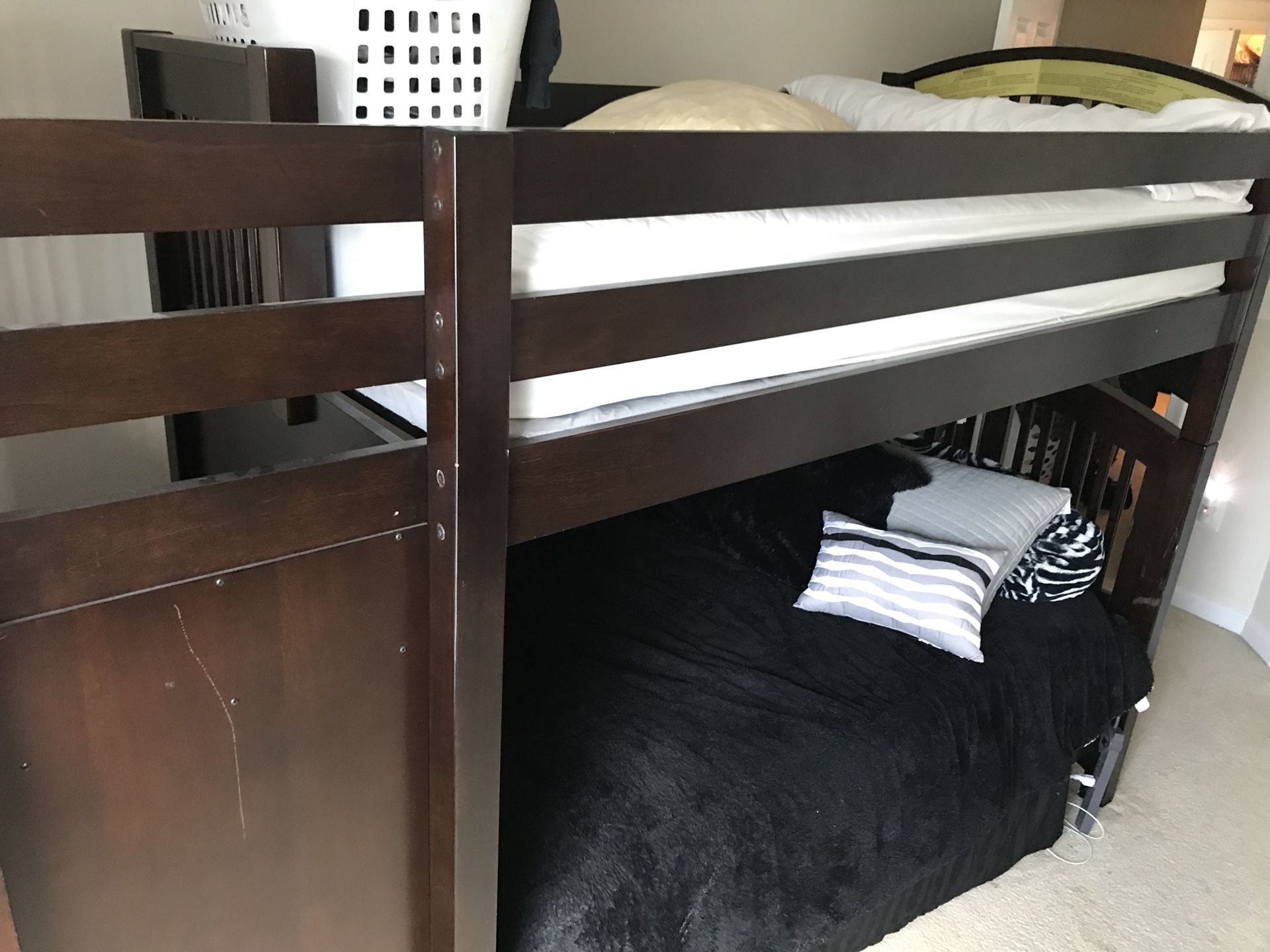 Cherry Wooden Twin/Full Bunk Bed