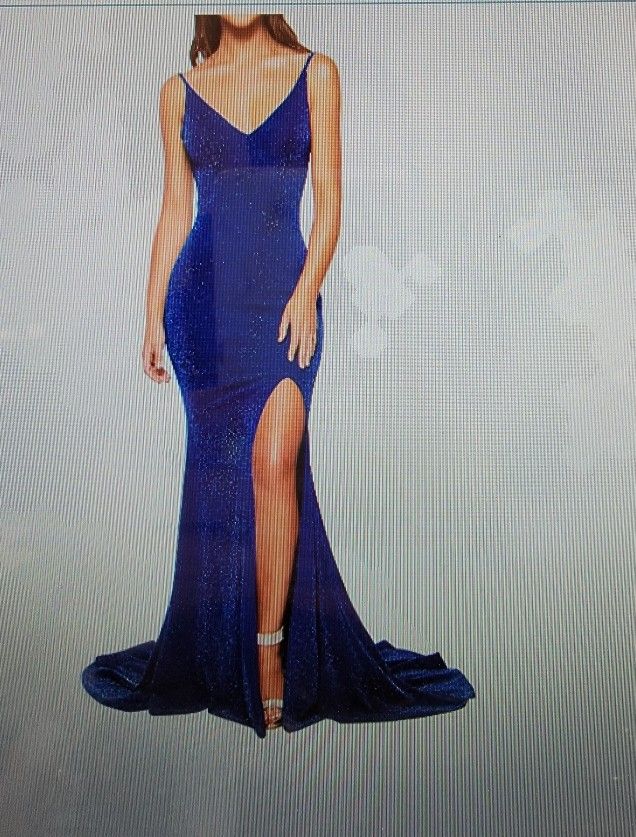 Long mermaid v-neck evening dress, royal blue 