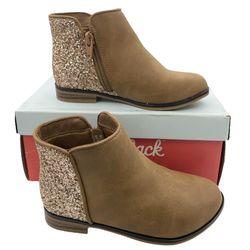 Cat & Jack Rona faux leather tan boots with glitters toddler Size 10