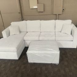 New Cream White Sectional And Ottoman 