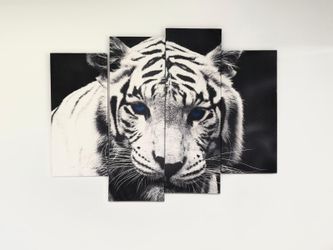 Large 4-Piece White Tiger Canvas Wall Art – 48" x 37"