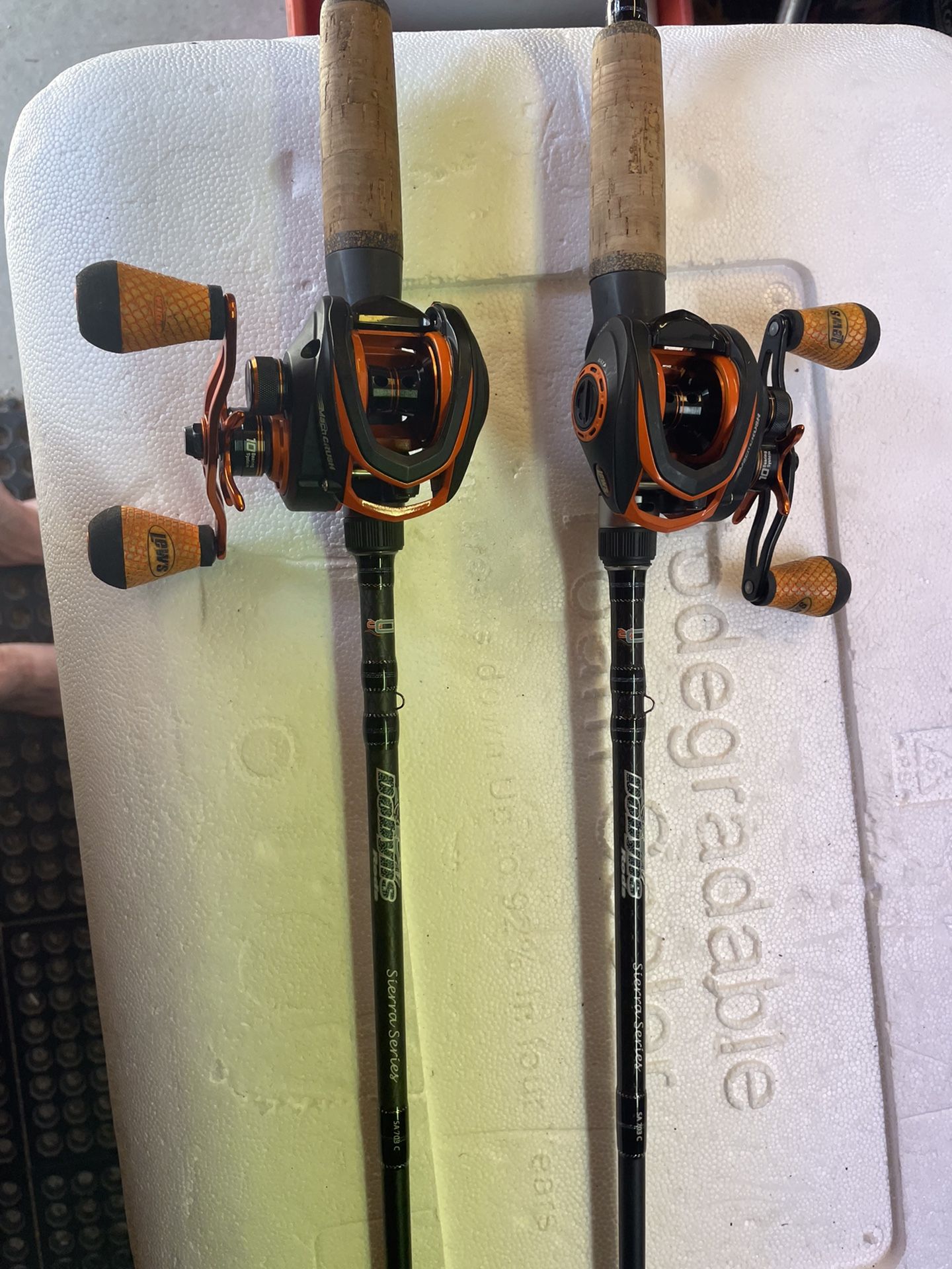 Two Combos… Robyn’s Sierras Series Rods 7’ medium  Heavy. Two Lews Mach Crush Reels One Right Hand and The other Left Hand