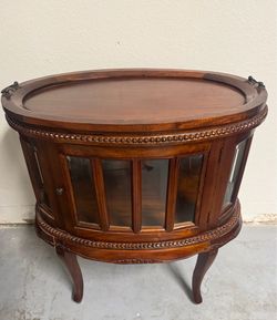 Oval Mahogany Display Cabinet Side Table