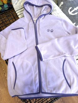 Purple embroidered Paw Print fleece zipper hoodie. Large 