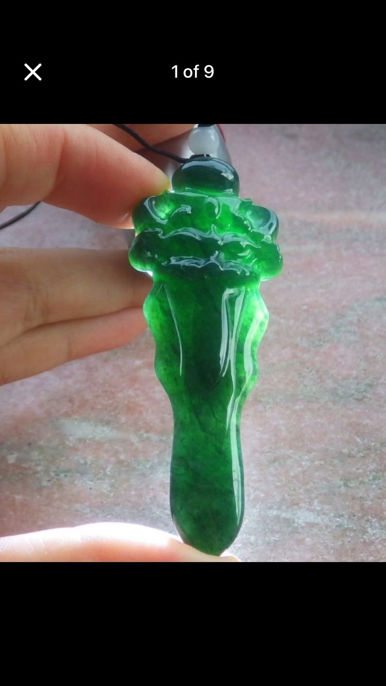 Certificate Jadeite Jade Hand Carved Dark Green Pendant necklace power protection Dragon Sword