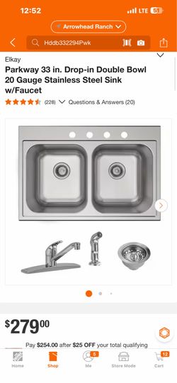 Elkay Parkway 33 in. Drop-in Double Bowl 20 Gauge Stainless Steel Sink w/Faucet