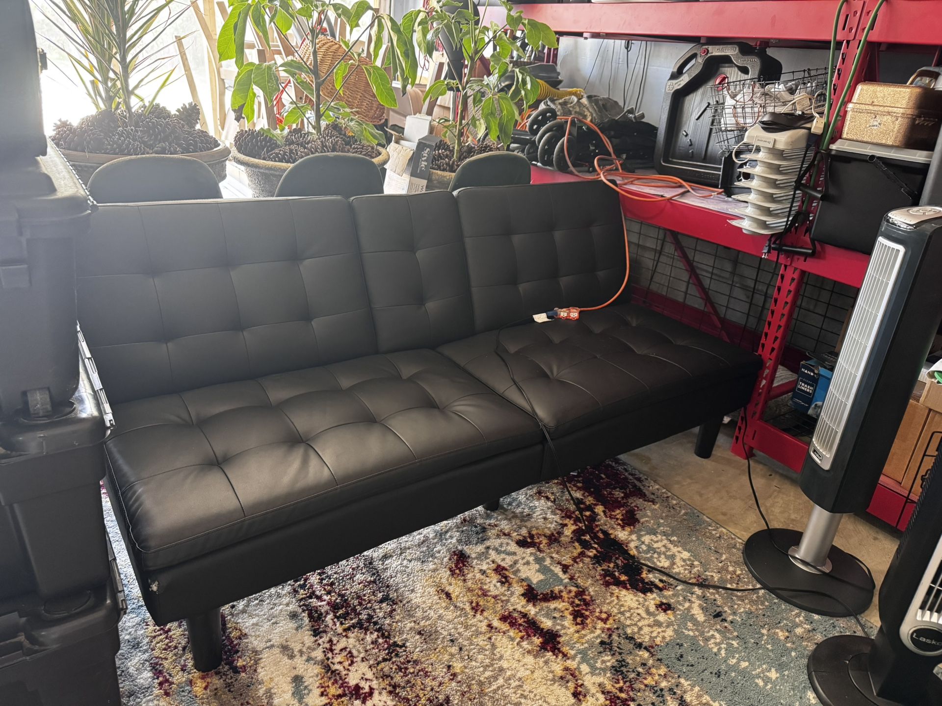 Furmax Futon Sofa Bed Convertible Folding Faux Leather Couch with 2 Cup Holders,