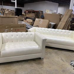 Chaviano Upholstered Tufted Living Room Set Pearl White Sofa and Loveseat WİTH İNTEREST FREE PAYMENT OPTİONS 
